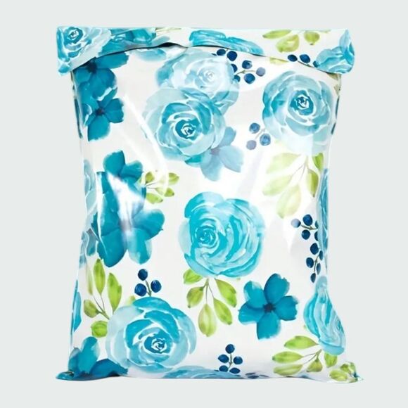 10x13 Blue & White Floral Polymailers 25Ct - Picture 1 of 5